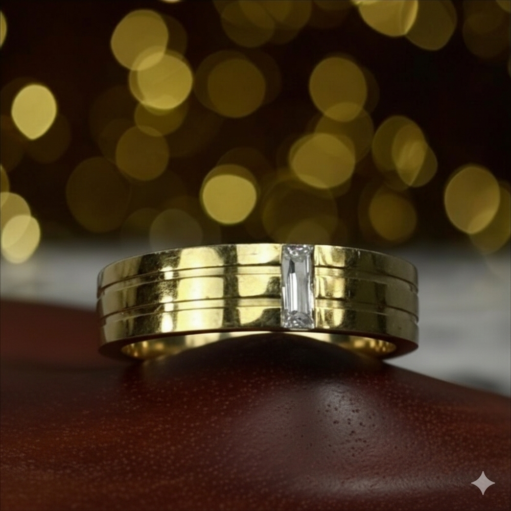 Gold Tone Plated Stainless Steel & White Crystal Band Ring Minimalist